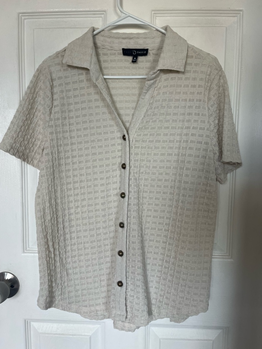 Fred David Cream Textured Short Sleeve Button-Up